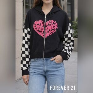 Forever 21 Large Hoodie Women Empower Zipper In Front Cute